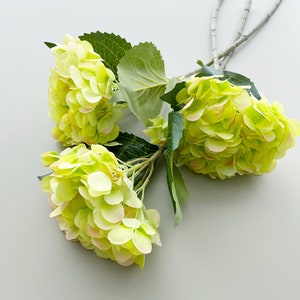 3 sprays d&#39;hortensias verts artificiels, tiges d&#39;hortensias soyeux