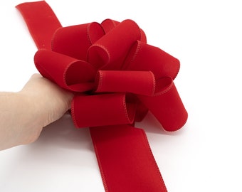 2m x Wire Edge Red Velvet Ribbon, 6.3cm Luxury Christmas Wreath Ribbon