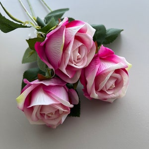 5 x Velvet Touch Pink Rose Stems, Artificial Roses Bouquet, Roses Vase Arrangement image 4
