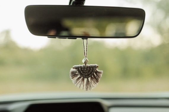 Single Color Semi-Lunar Macrame Rear View Mirror Charm, Half Moon Rearview Mirror Car Charm, Boho Car Decor, Essential Oil Diffuser