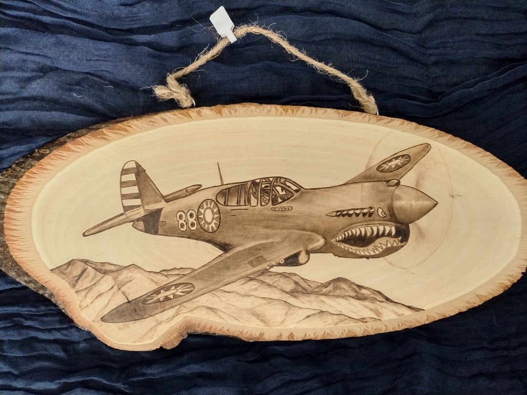 Hand Burned WWII Flying Tigers Curtiss P-40 Plane Wood Burning on ...