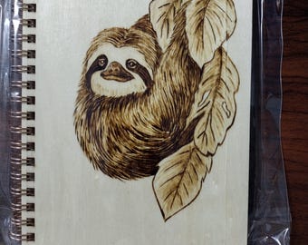 80 page blank journal with hand wood burned wood cover