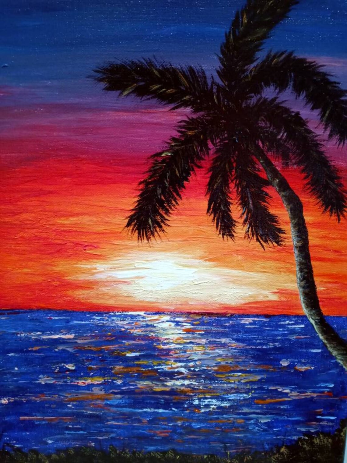 Sunset and Palm tree acrylic painting 11x14 | Etsy