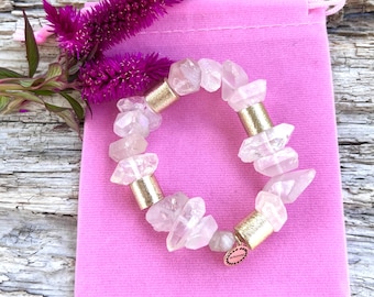 Light pink crystal quartz bracelet, Pink and gold bracelets, Bracelet stacks, Women's bracelets