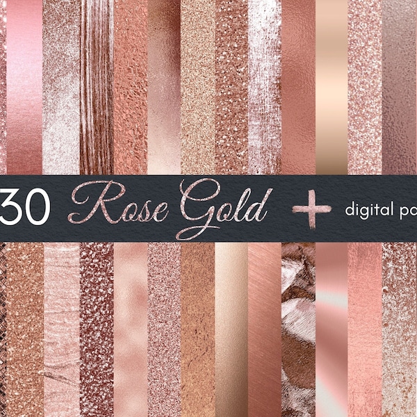 30 Papel digital de oro rosa / Texturas de brillo de oro rosa / Lámina de oro rosa / Fondos metálicos de oro rosa para Photoshop /