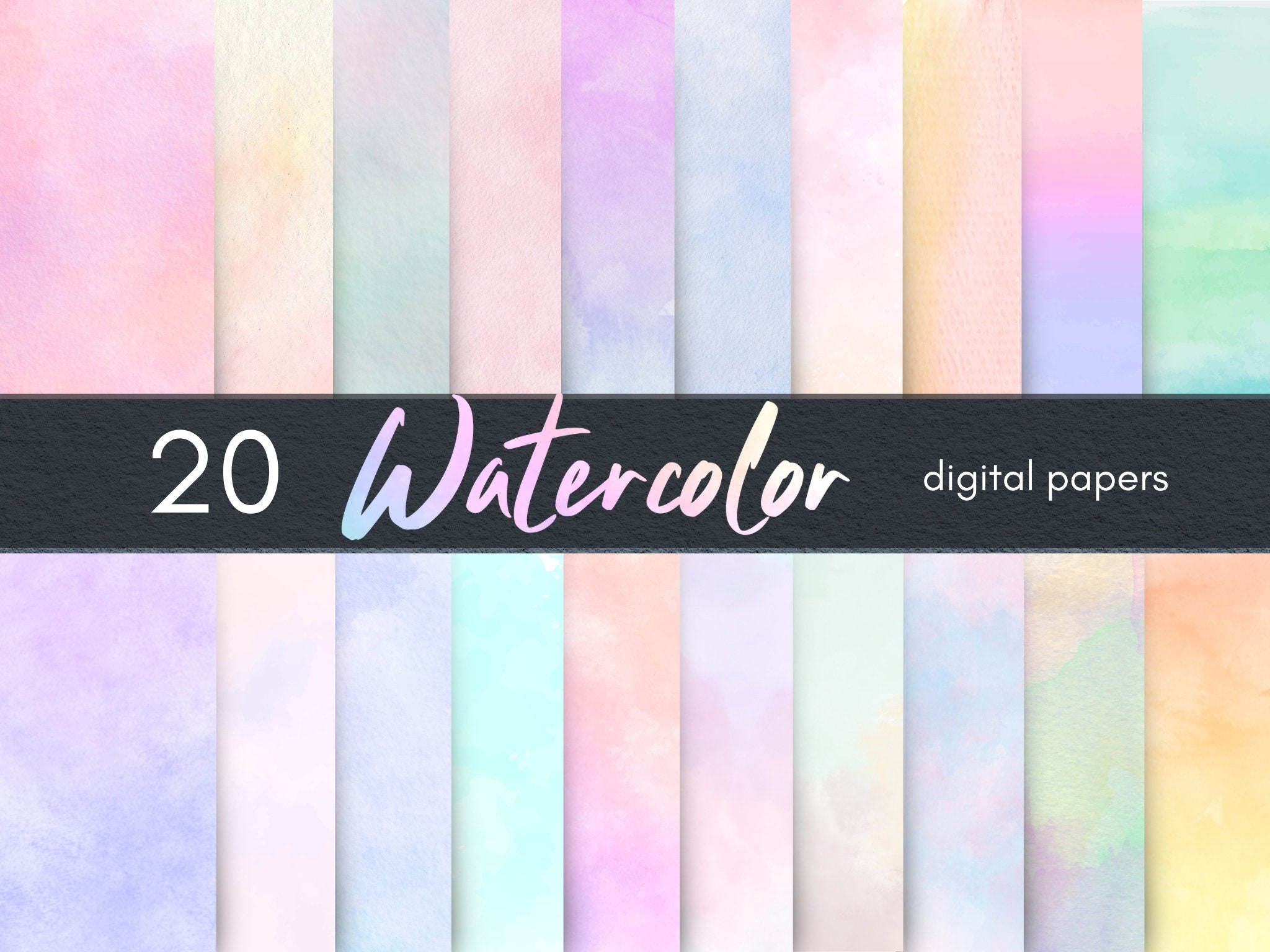 Pastel Watercolor Digital Papers |  Pastel Rainbow Backgrounds | Watercolor Backgrounds | Pastel Gradient Texture | Ombre Wallpaper