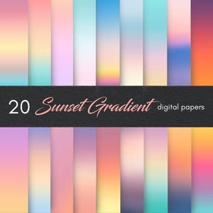 20 Sunset Gradients Carta digitale, Sky Gradient, Sunset Ombre Sfondi astratti, Carta per scrapbooking digitale, Carta sfumata colorata