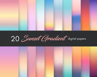 20 Sunset Gradients Carta digitale, Sky Gradient, Sunset Ombre Sfondi astratti, Carta per scrapbooking digitale, Carta sfumata colorata