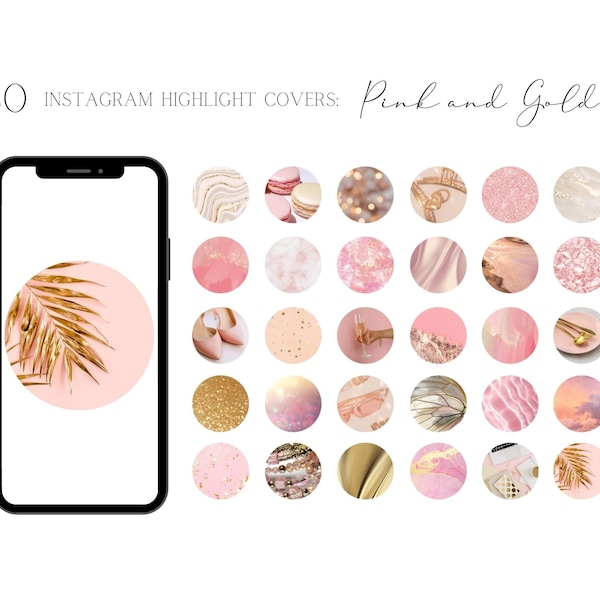 Pink and Gold Instagram Story Highlight Covers | Cute Girly Aesthetic Covers For Instagram Highlights | Pink Gold Highlight Covers