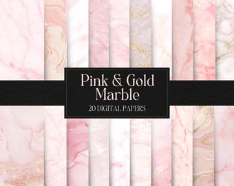 Pink and Gold Marble Backgrounds, Pink Marble Digital Paper, Rose Gold Marble Texture, Digital Scrapbook Paper, Photoshop Backgrounds