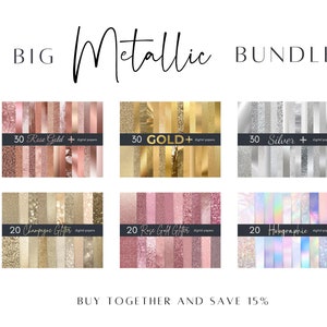 Pacchetto di carta digitale metallizzata GRANDE / Texture metalliche oro rosa, oro, olografico, argento per progetti digitali / Offerta speciale - Risparmia il 15%