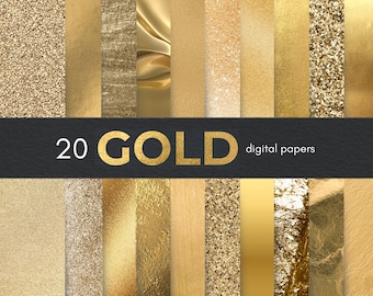 Gold Digital Paper Pack, Glitter & Metallic Textures, Golden Digital Scrapbook Paper, Luxury Backgrounds, Foil Gold Papers Digital Design