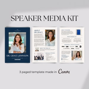 Spreker Media Kit-sjabloon, Sprekerblad Canva-sjabloon, EPK voor Keynote-sprekers, boekauteurs, coaches, ondernemers, persmap-sjabloon