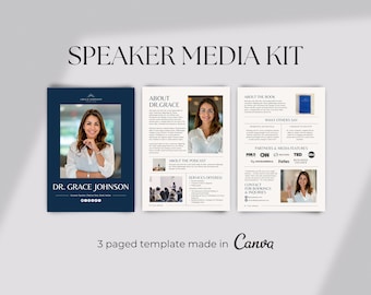 Speaker Media Kit Template, Speaker Sheet Canva Template, EPK for Keynote Speakers, Book Authors, Coaches, Entrepreneurs, Press Kit Template