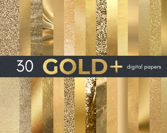 30 Gold Digital Papers | Gold Glitter Textures | Gold Foil Scrapbook Paper | Gold Metallic Texture for Photoshop | Golden Background