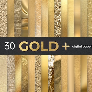 30 Gold Digital Papers, Gold Glitter Textures, Metallic Foil Backgrounds, Luxury Gold Scrapbook Paper, Gold Texture Pack, Gold Backgrounds