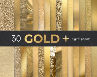 30 Gold Digital Papers, Gold Glitter Textures, Metallic Foil Backgrounds, Luxury Gold Scrapbook Paper, Gold Texture Pack, Gold Backgrounds