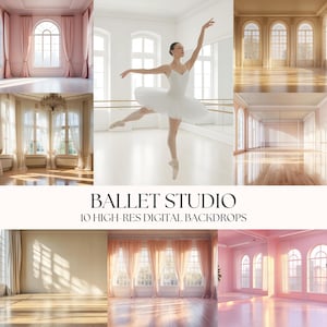 Ballet Studio Digital Backdrops, Dance School Photography Backgrounds, Children Portrait Backdrop Set for Photoshop, Ballet School Scene