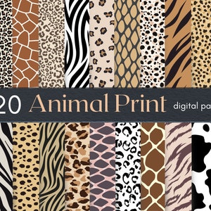 Animal Print Digital Paper | Commercial Use, 300 DPI Animal Skin Texture | Leopard Print Background | Zebra Print Texture | Safari Print