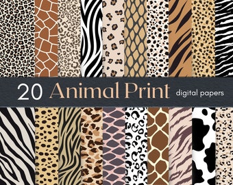 Animal Print Digital Paper | Commercial Use, 300 DPI Animal Skin Texture | Leopard Print Background | Zebra Print Texture | Safari Print