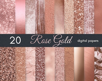 Rose Gold Digital Papers, Rose Gold Textures, Scrapbook Paper, Metallic Texture for Photoshop, Rose Gold Background, rose gold glitter