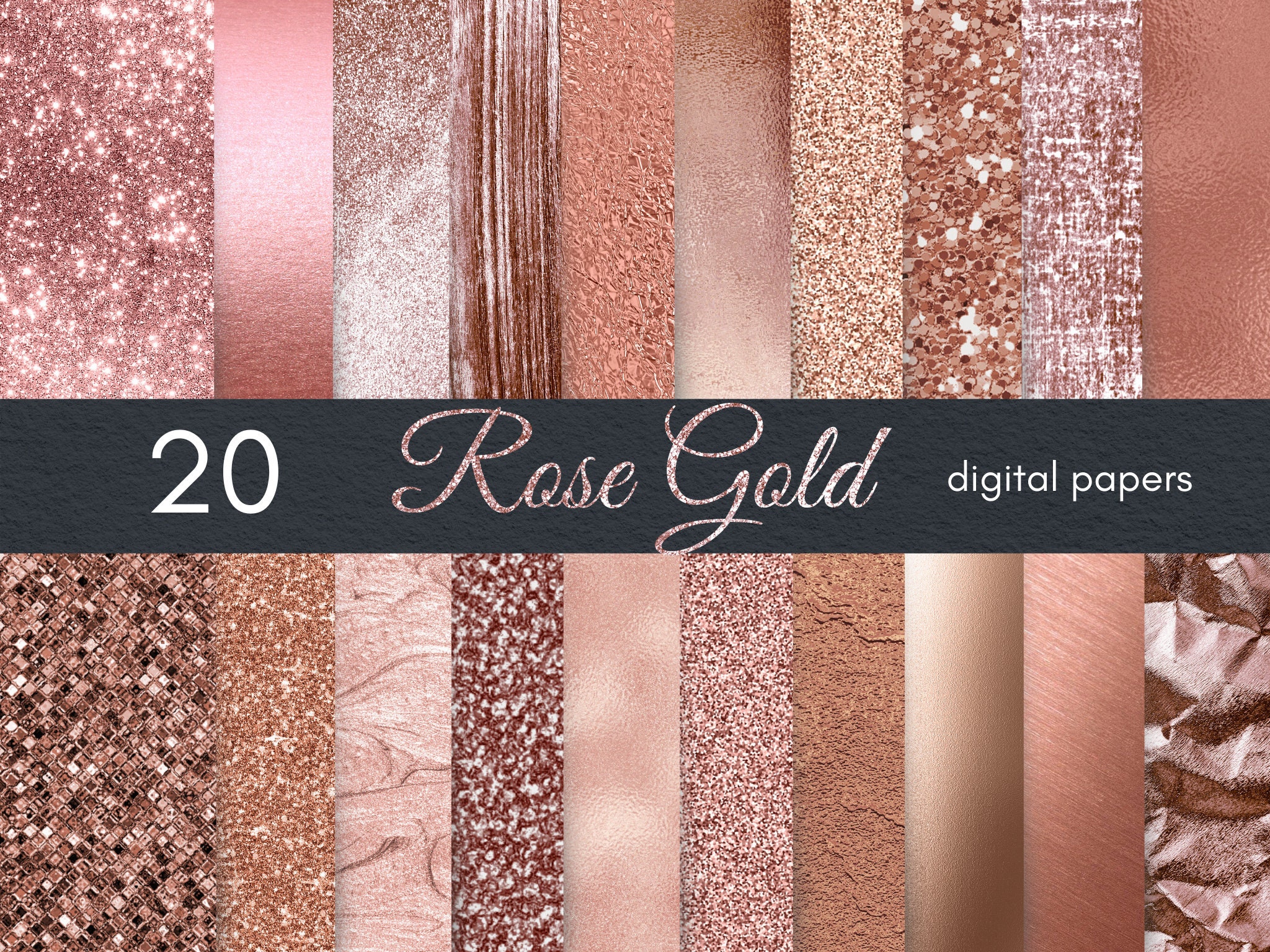 Rose Gold Digital Papers, Rose Gold Textures, Scrapbook Paper