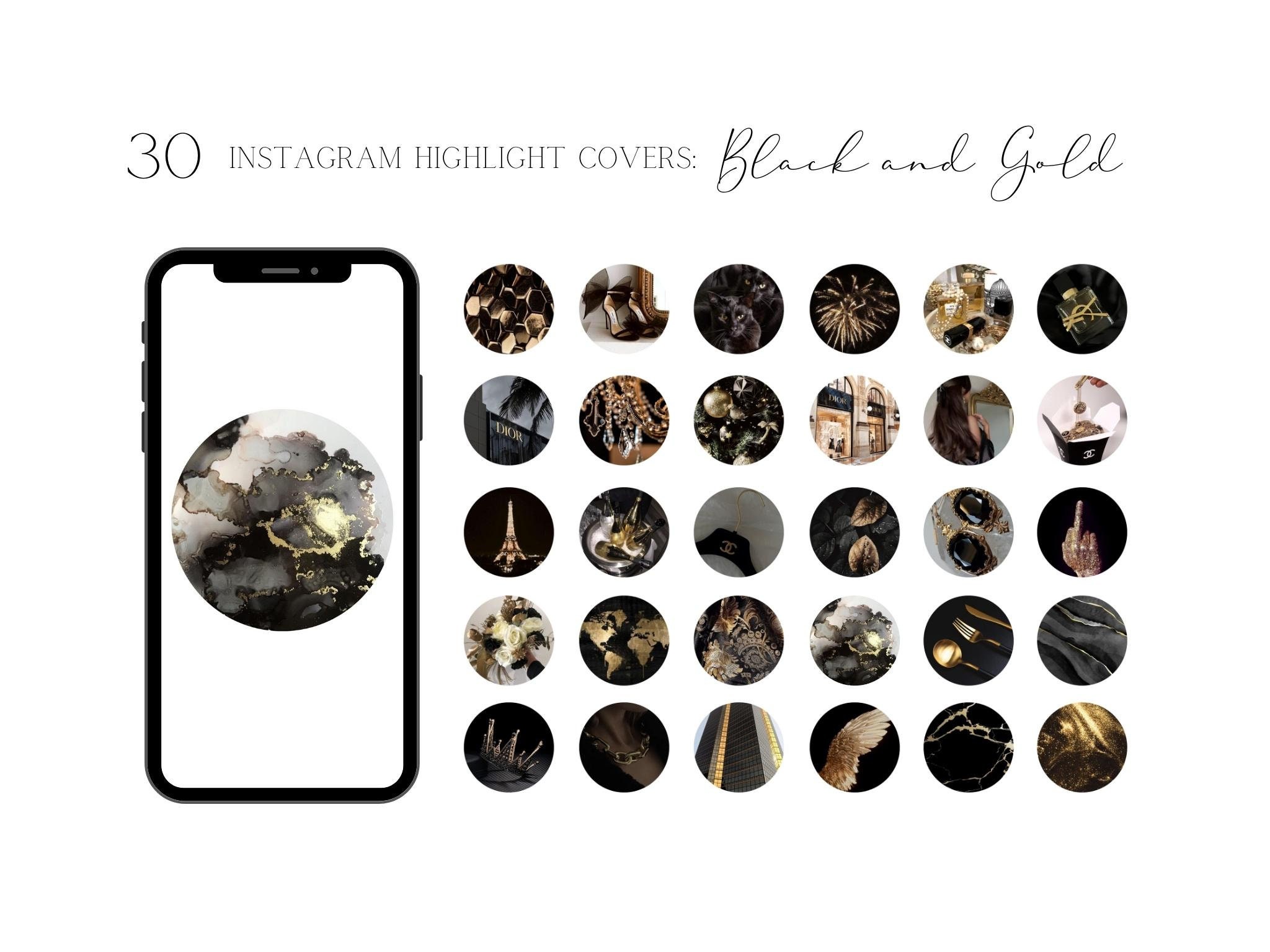 Black and Gold Luxury Highlight Covers Aesthetic Highlight Covers for