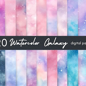Watercolor Galaxy Seamless Digital Papers, Colorful Painted Galaxy Backgrounds, Pastel Watercolor Seamless Textures, Commercial License
