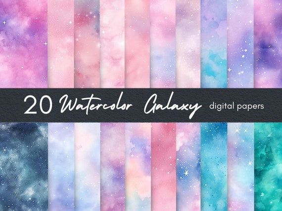 Watercolor Galaxy Digital Paper, Seamless Texture Backgrounds (Digital Download)