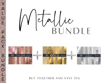 Metallic Digital Paper Bundle | Special Offer - Save 15% Off on Bestsellers | Rose Gold, Gold, Silver Textures for Digital Designs