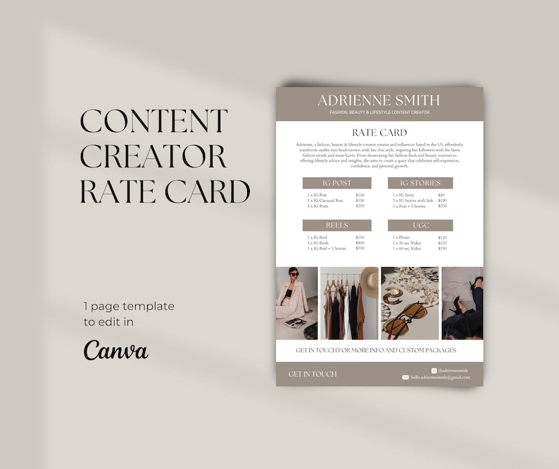Content Creator Rate Card Template Editable Influencer Rate Card Canva