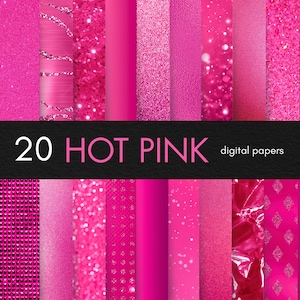 Hot Pink Digital Paper, Bright Pink Backgrounds, Fuchsia Textures, Scrapbooking Paper, Digital Download, 20 Pink JPG Files, Pink Textures