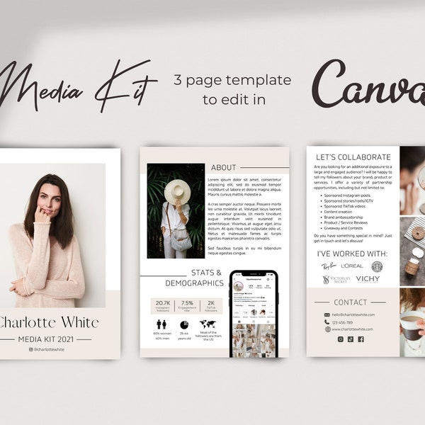 Media Kit, Modern Media Kit Template for Canva, Instagram Influencer Media Kit, 3 Page Press Kit, Pitch Kit, Blogger Press Kit