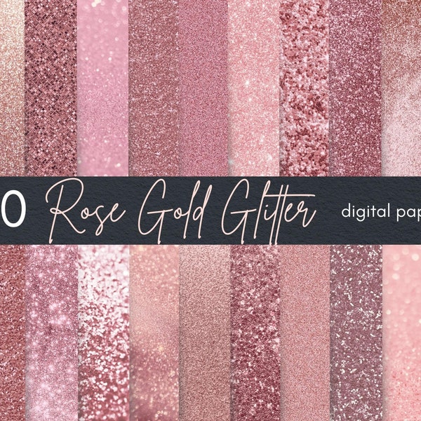 Pack de papier numérique pailleté or rose | Fond de paillettes d'or rose glam | Textures scintillantes pour créations numériques (fr) | Papiers numériques scintillants