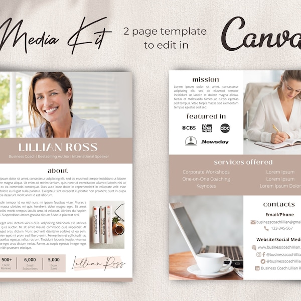 Media Kit Template for a Business Coach, Book Author, Speaker | Speaker Sheet Canva Template | EPK for Coaches | Press Kit Book Writer