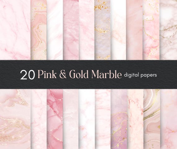 Pink and Gold Marble Backgrounds, Pink Marble Digital Paper, Rose Gold Marble Texture, Digital Scrapbook Paper, Photoshop Backgrounds