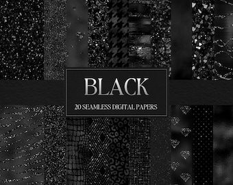 Papeles digitales negros sin costuras, fondos negros de lujo, papel para álbumes de recortes con texturas oscuras, elegantes patrones negros, descarga digital imprimible
