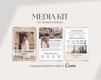 Media Kit Template for Content Creator, YouTuber, Influencer. 3 Paged Neutral Tones Media Kit Canva Template