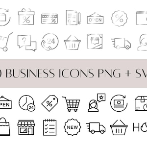 30 Business Icons SVG + Silver PNG | eCommerce Icons | Online Shop Icons with Transparent Background | Online Store Business Icons Set