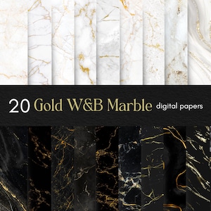 Gold Marble Digital Paper, Glam Black White Textures (Digital Download)