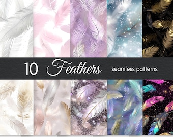 Seamless Feather Pattern Digital Paper, Commercial Use, 300 DPI Shiny Texture, Seamless Pattern, Seamless Print Texture, Feather Background