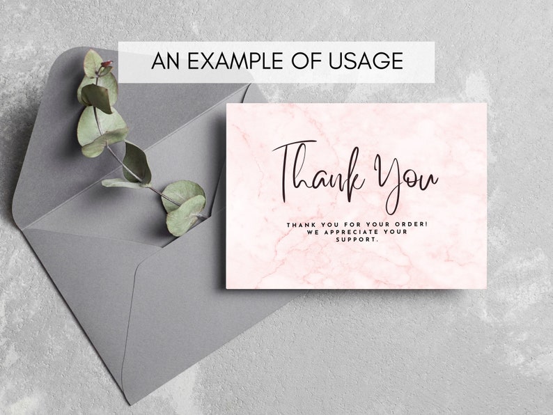 Peut inclure: Une carte de remerciement en marbre rose avec du texte noir qui dit "Merci" et "Merci pour votre commande ! Nous appr&eacute;cions votre soutien."