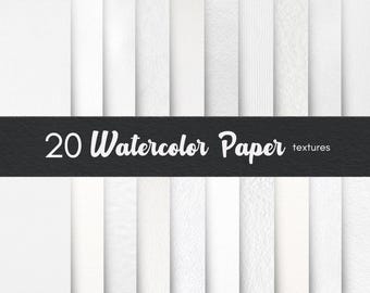 Watercolor Paper Textures – 20 Watercolour Backgrounds, Digital Scrapbook Paper, White Textured Paper, Printable Paper Backgrounds