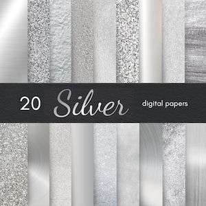 Silver Digital Papers, Silver Metallic Textures, Scrapbook Paper, Metallic Textures, Silver Backgrounds, Silver Glitter, Silver Foil JPGs