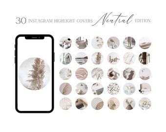 Neutral Highlight Covers For Instagram Story | Beige, White, Gray Aesthetic Instagram Buttons | Modern Minimalist Instagram Highlight Covers