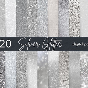 Silver Glitter Digital Paper, Silver Shimmer Background, Silver Glitter Texture, Commercial Use Instant Download Digital Paper