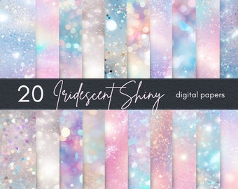 Iridescent Shiny Seamless Digital Paper, Bokeh and Glitter Backgrounds, Rainbow Sparkle Backgrounds, Instant Download for Commercial Use