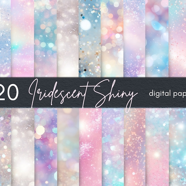 Iridescent Shiny Seamless Digital Paper, Bokeh and Glitter Backgrounds, Rainbow Sparkle Backgrounds, Instant Download for Commercial Use