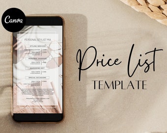 Electronic Price List for Instagram | Personal Stylist Price List Template | Price List to Edit in Canva | Personal Shopper Price List