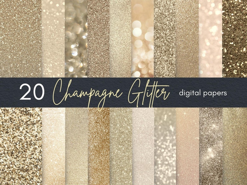 Champagne Gold Glitter Digital Papers Glitter Textures Gold Glitter Background Metallic Glitter Texture for Photoshop Glam Texture image 1